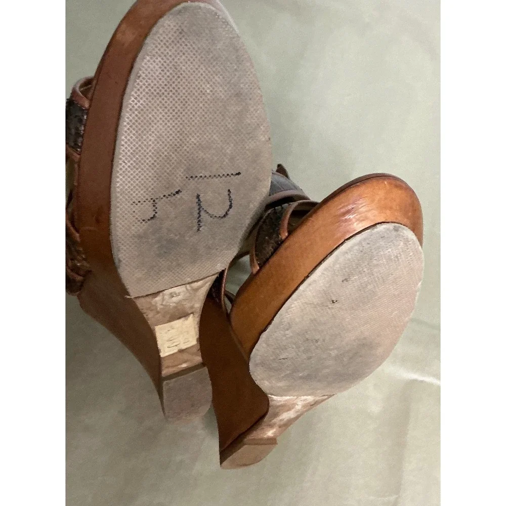 Alexandre‎ Birman Snakeskin Strappy Wedge Sandals Brown Leather Heels
